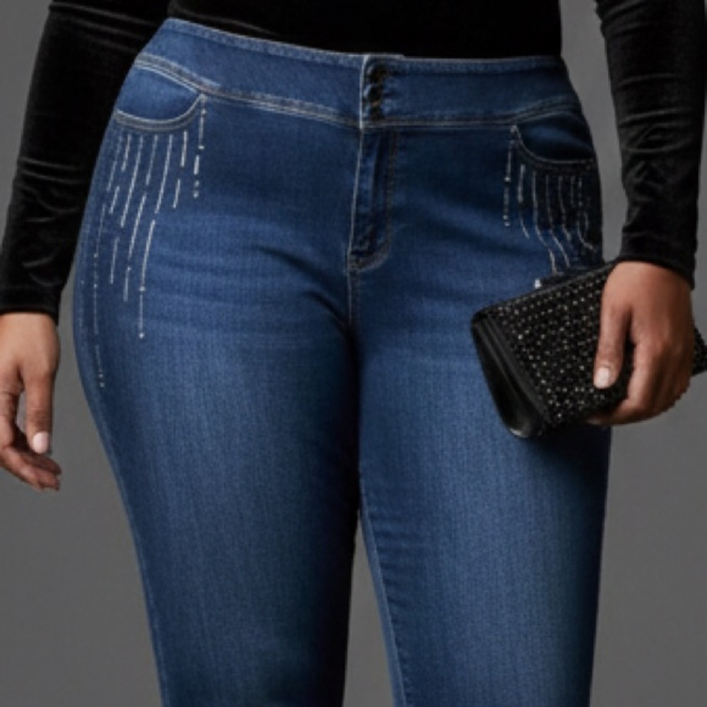 Lane Bryant Dark Blue Skinny Jeans with Silver Accents